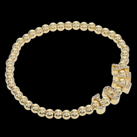 Front Row LOVE Bracelet Gold Beaded Adjustable Crystal Letters  6-8" Wrist NWT - Picture 3 of 3